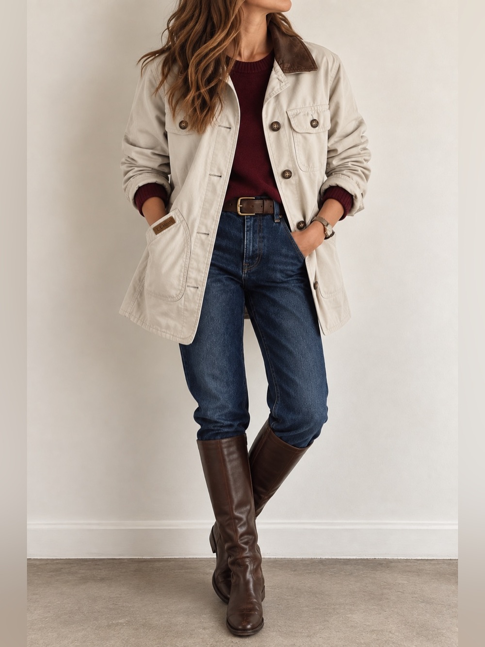 Vintage L.L.Bean Canvas Barn Chore Jacket Leather Collar Women’s S